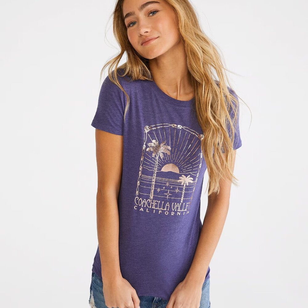 Aeropostale Purple Violet Coachella Valley Foil Graphic Tee S NWOT